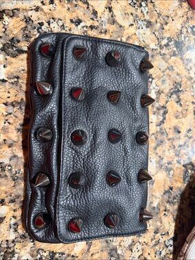 Black Leather Studded Spike Clutch